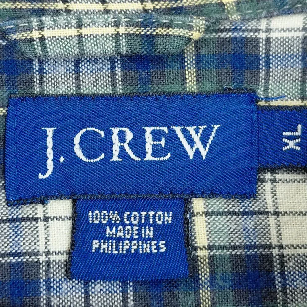 J.Crew Blue Plaid Button-Up Cotton Shirt Men Size XL